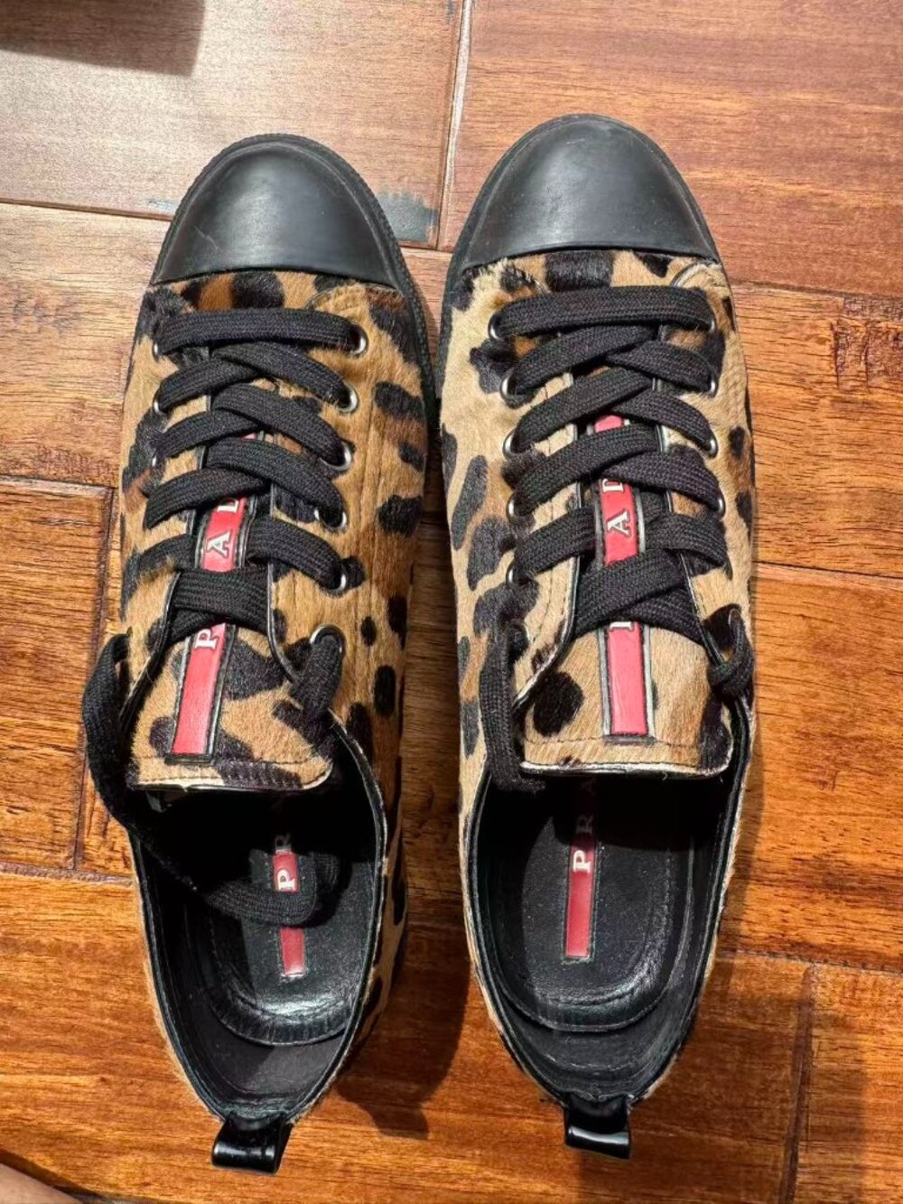 100% Authentic Prada horse hair Leopard Print Sneaker, Sz 37.5